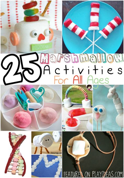 These marshmallow activities are squishy, adorable, smart fun for all ages - and they're great to learn with, too! Marshmallow Games, Marshmallow Catapult, Marshmallow Activities, Mentoring Activities, Joy School, Hungry Caterpillar Craft, Halloween Activities For Toddlers, Marshmallow Crafts, Dishes Recipe