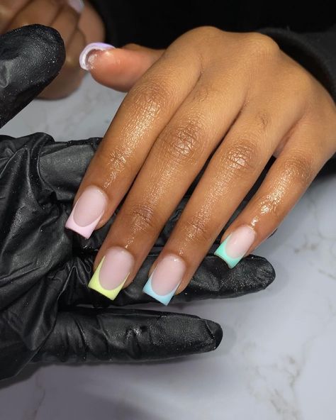 Nail Artist💗 shared a post on Instagram: “Pastels all spring...yes please💛 #nails #nailsofinstagram #nailart #frenchtipnails #nailsoftheday” • Follow their account to see 371 posts. Silhouette Nails, Overlay Nails, Spring Acrylic Nails, French Tip Acrylic Nails, Short Square Acrylic Nails, Short Acrylic, Acrylic Nails Coffin Pink, Unique Acrylic Nails, Acrylic Nails Coffin Short