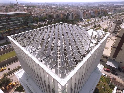 Catching Rays: 6 Phenomenal Photovoltaic Façades - Architizer Journal Solar Panel Roof Design, Solar Panels Architecture, Solar Architecture, Solar Panels Design, Architecture Facade, Photovoltaic Cells, Solar Panels Roof, Pv Panels, Pv System