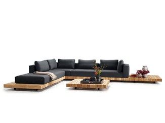 Teak garden sofa PLATEAU | Corner garden sofa Diy Outdoor Seating, Minimalist Furniture Design, Terrace Furniture, Wooden Sofa Set Designs, Modern Living Room Interior, Wooden Sofa Designs, Corner Sofa Design, Outdoor Living Furniture, Backyard Seating