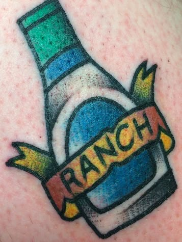 The story of ranch, the "Cool American" condiment that has divided a nation (and taken over Etsy) | Salon.com Ranch Bottle Tattoo, Black Square Tattoo, Fake Diamond Rings, Square Tattoo, Diamond Eternity Bands, Food Tattoos, Bottle Tattoo, Hidden Valley Ranch, Traditional Tattoo Sleeve