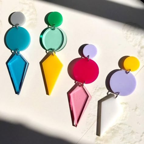 Accessory Design, Dagger Earrings, Quirky Earrings, Laser Cut Jewelry, Funky Earrings, Clay Jewelry Diy, Acrylic Jewellery, Plastic Jewelry, Colorful Earrings