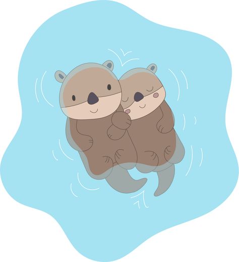 I used Adobe Illustrator to doodle this sweet otter couple holding hands (or paws) while floating in the water. I illustrated this because I wanted to test out different opacity levels to show water. | @cloriscreates on Instagram | clorischou.com #illustrator #illustration #otters #doodle #animalart #cuteart #chibi Otter Couple, Chinese Handwriting, Holding Hands Drawing, Otters Holding Hands, Little Doodles, Illustrator Illustration, Couple Wallpaper, Couple Drawings, Surface Pattern Design