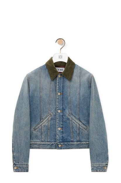 Jacket in denim Washed Denim - LOEWE Loewe Denim, Build Wardrobe, Damaris Goddrie, Denim Wallet, Neo Classic, Fashion Illustration Dresses, Work Jacket, Leather Denim, Airport Fashion