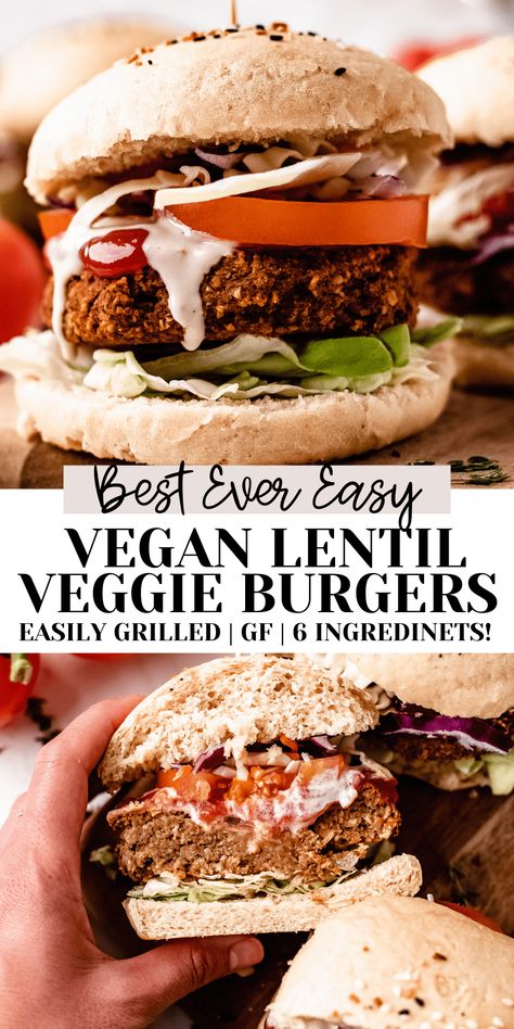 Lentil Veggie Burger Recipe, Mushroom Burgers Vegetarian, Vegan Patties Recipe Veggie Burgers, Plant Based Burger Patties, Lentil Burgers Recipe, Homemade Veggie Burgers Easy, Vegan Mushroom Burger Recipe, Lentil Burgers Easy, Soy Free Vegan Recipes