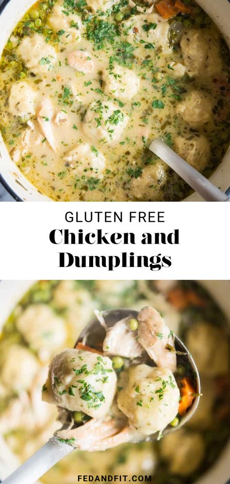 Comforting hearty chicken soup is topped off with perfectly fluffy gluten free dumplings for a meal that will keep the whole family cozy and satisfied! Cozy Sunday Dinner, Gluten Free Dumpling, Chicken And Dumplings Gluten Free, Gluten Free Chicken And Dumplings, Gf Soups, Gluten Free Freezer Meals, Aip Protocol, Gluten Free Dumplings, Aip Foods