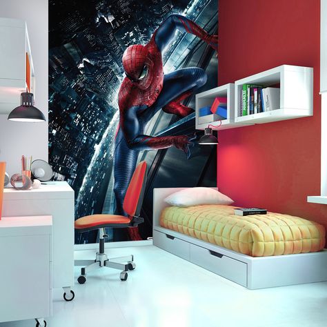 This Spiderman mural is printed on high quality& specialist wipeable wallpaper. Its a fab design for adults and kids alike. Get yours from www.vinylwarehouse.co.uk #be_inspired #inspire_others #vinyl #wall #murals #stockist #spiderman Spiderman Room Decor, Spiderman Bedroom, Spiderman Room, Spiderman Wallpaper, Children's Bedroom Ideas, Superman Wallpaper, Superhero Bedroom, Superhero Poster, How To Make Decorations