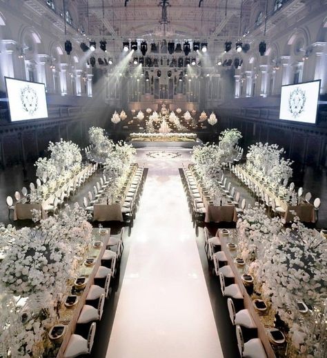 Nigerian Wedding Decor, Wedding Reception Tables Layout, Wedding Table Layouts, Wedding Reception Layout, Reception Layout, White Weddings Reception, White Wedding Decorations, Luxury Weddings Reception, Wedding Hall Decorations