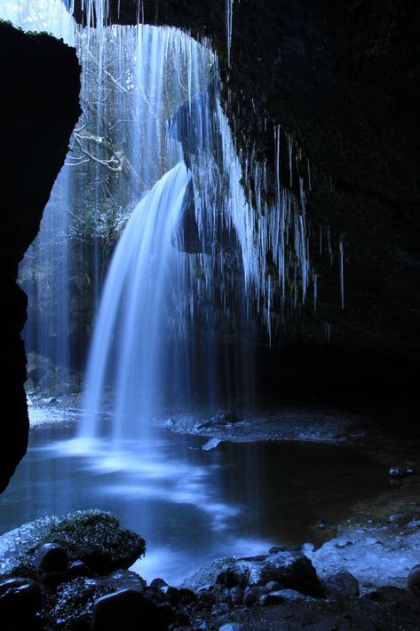 Waterfall At Night Aesthetic, Waterfalls At Night, Dark Waterfall Aesthetic, Ethereal Pictures, Dark Waterfall, Waterfalls Aesthetic, Waterfall At Night, Night Waterfall, Magic Waterfall