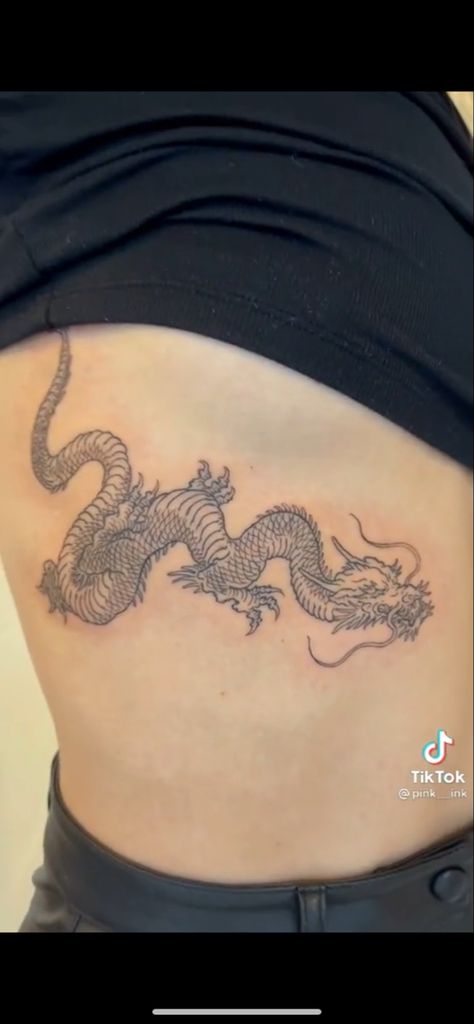 Rib Dragon Tattoo For Women, Dragon Side Rib Tattoo, Dragon Tattoo For Women Ribcage, Side Tattoo Cover Up Ideas Rib Cage, Rib Cage Dragon Tattoo, Tattoo For Side Rib Cage Women, Dragon Tattoo For Women Ribs, Chinese Dragon Rib Tattoo, Dragon Ribcage Tattoo