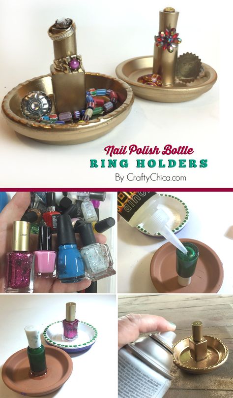 Diy Ring Holder, Creative Jewelry Storage, Makeup Storage Containers, Diy Storage Containers, Ring Holder Diy, Old Nail Polish, Jewelry Storage Diy, Spa Marketing, Nail Station