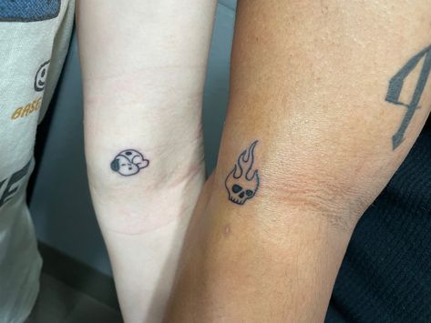 cute sleeping baby snoopy and flamimg skull mini couple tattoos <3 Sleeping Snoopy Tattoo, Mini Couple Tattoos, Snoopy Tattoo, Baby Snoopy, Couple Tattoos, Mini Tattoos, Print Tattoos, Paw Print Tattoo, Fish Tattoos