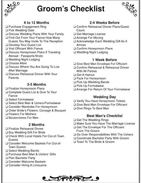 Month By Month Wedding Checklist, Wedding Purchase List, Groom Wedding Essentials, Wedding To Do List Checklist 6 Months, Groom Checklist For Wedding, Grooms Wedding Checklist, Wedding Lists Checklist, Bridal Wardrobe Checklist, Wedding Prices List