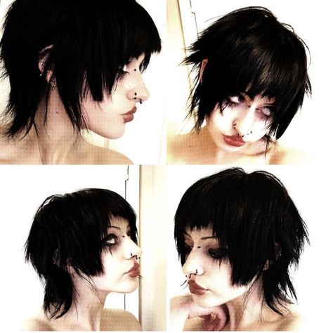 Shaggy Grown Out Pixie, Creepycore Aesthetic Outfits, 90s Choppy Short Hair, Anabelle Jean, Long Spiky Hair, Short Punk Hair Pixie, Goth Pixie Cut, Emo Hairstyles Short, Short Goth Haircuts