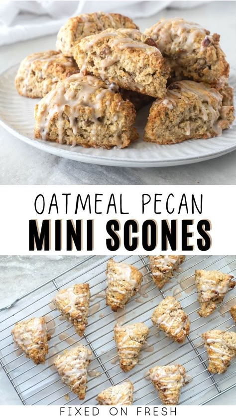 Pecan Scones, Oatmeal Scones, Date Scones, Healthy Scones, Oats Recipes Breakfast, Mini Scones, Cinnamon Glaze, Scones Recipe Easy, Homemade Scones