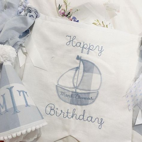 Namesake Celebrations on Instagram: "Did you know our Appliqué Banner now comes in this cute sailboat design? Simply choose the sailboat appliqué shape and your favorite fabric! It’s a darling choice for summertime birthdays! Thanks to our sweet customer @autielee825 for inspiring us to create this design for her son’s first birthday!" Sailboat Birthday Party, Sailboat First Birthday Party, Sailboat Party, Sailboat Birthday, Ribbon Embellishments, Hosting Ideas, Party Hosting, Boy Birthday Party Themes, Twin First Birthday