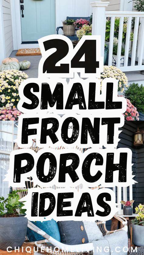 Transforming your small front porch into a summer oasis? Explore these 24 small front porch decor ideas to copy this summer, where every detail brings warmth and charm to your outdoor space. From colorful planters to cozy seating arrangements, each idea promises to maximize your porch's potential and create a welcoming retreat for lazy summer days and breezy evenings Front Porch For Small House, Seating For Small Front Porch, Styling A Small Front Porch, Decorating Small Porch Ideas, Porch Inspo Small, Small House Porch Ideas, Very Small Porch Ideas, Front Porch Garden Ideas Landscaping, Simple Small Front Porch Ideas