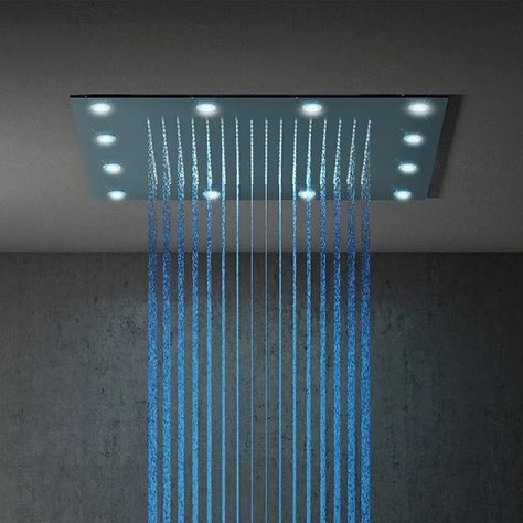 Shower With Led Lights, Overhead Shower Head, Square Shower Head, Ceiling Shower Head, Low Water Pressure, Ensuite Bathroom, Shower Design, Visual Effects, Shower Head