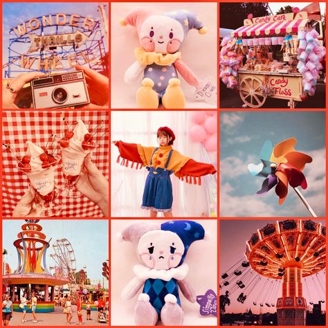 Aesthetic Character Board, Clown Color Pallete, Clowncore Moodboard, Jester Moodboard, Clown Moodboard, Character Aesthetic Board, Character Mood Boards, Detachable Tulle Train, Character Moodboard