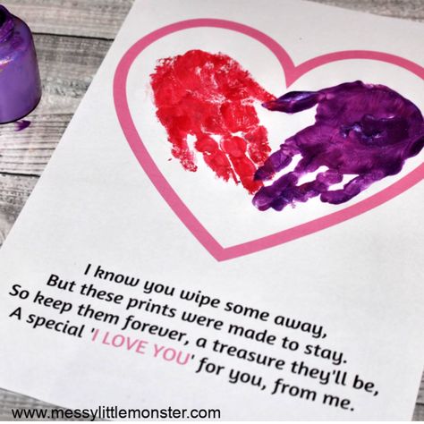 Handprint Heart, Handprint Poem, Preschool Valentine Crafts, Toddler Valentine Crafts, Valentines Day Poems, Handprint Keepsake, Easy Mother's Day Crafts, Free Printable Crafts, February Crafts