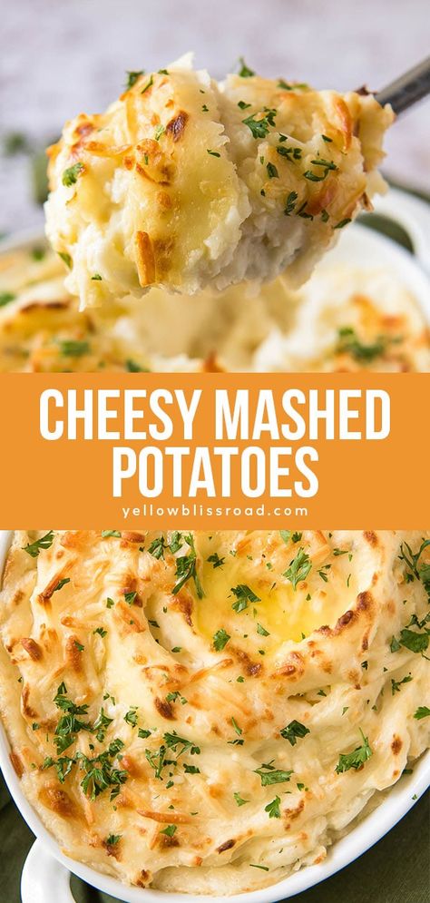 How To Make Fluffy Mashed Potatoes, Potatoes Side Dishes, Cheesy Mashed Potatoes Recipe, Cream Cheese Potatoes, Baked Mashed Potatoes, Potato Side Dish, Cheese Mashed Potatoes, Best Thanksgiving Side Dishes, Cheesy Mashed Potatoes