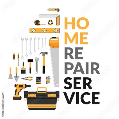 Download home repair service template with set of DIY home repair working tools. home repair service consulting, renovation & construction company on white background for marketing concept. vector flat design Stock Vector and explore similar vectors at Adobe Stock. Background For Marketing, Cleaners Logo, Candy Coloring Pages, Service Template, Home Repair Services, Marketing Concept, Food Logo, Diy Home Repair, Logo Food