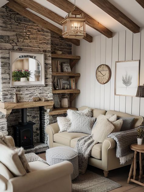 Cottage Snug Ideas, Cambridge Cottage, Cosy Cottage Living Room, Cosy Bedroom Ideas, Small Cottage Living Room, Cottage Living Room Ideas, Fake Wall, Small Cottage Interiors, Estilo Cottage