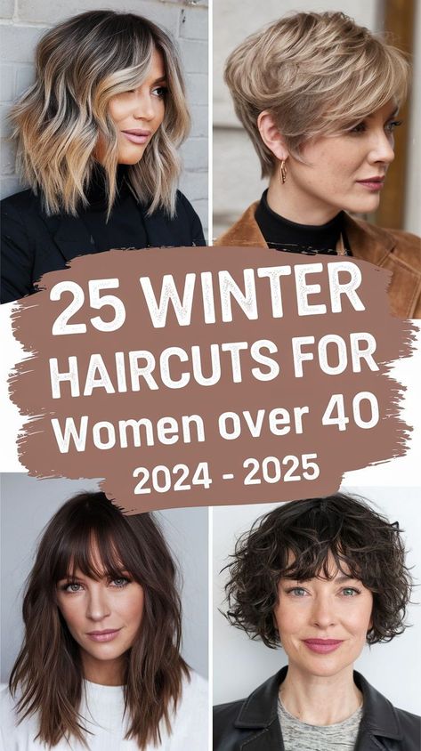 For plus size women in their 40s, winter haircuts 2024 - 2025 include the ever-popular bob and shag styles. A short bob can elongate a round face, while a layered cut can create a slimming effect. These trendy womens styles are great for those looking to stay fashionable while keeping things classy and comfortable for the winter season. Women 40 Hairstyles Over 40, Short Haircuts For Women In Their 40s, Haircut For Fall 2024, 2025 Haircut For Women, Short Hair For Big Noses, Sassy Haircuts Medium Over 40, Hair Styles 2025 Women, Haircuts For 47 Year Old Women, In Style Hair 2024