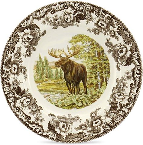 Amazon.com: Spode Woodland Majestic Moose Dinner Plate: Kitchen & Dining Spode Woodland, Pretty Dishes, Condo Kitchen, British Flowers, Harvest Table, Animal Games, Floral Border, Fall Harvest, Fall Collections