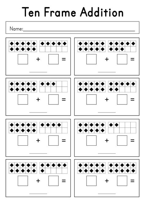 Ten Frame Math Kindergarten, Basic Math Activities, Ten Frame Addition Worksheet, Tens Frame Activities, Ten Frames Printable Free First Grade, Tens Frames Printable Free, Tens And Ones Worksheet Kindergarten, Free Ten Frame Printables, Ten Frame Worksheet