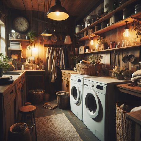 Cozy rustic laundry room 🏡 Made with AI #laundry #laundryroom #laundryroomdecor #ai #aiinterior #aiart #roomdecor #home #homedesign #homeinterior #homedecoration #homeinspo #homeinspiration Homestead Laundry Room, Apothecary Laundry Room, Rustic Farmhouse Mudroom, Vintage Farmhouse Laundry Room, Log Cabin Laundry Room, Western Laundry Room, Cottagecore Laundry Room, Cabin Laundry Room, Cozy Laundry Room