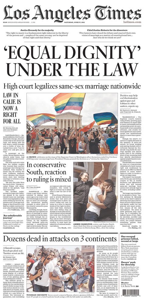 Front Page News: Newspapers nationwide cover freedom to marry ruling | Freedom to Marry Freedom Wall, Newspaper Layout, Newspaper Front Pages, English Newspapers, English Projects, Front Page Design, Newspaper Cover, Newspaper Template, First Amendment