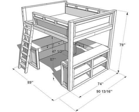 Queen DIY Loft Bed Plan PDF: Step-by-step Guide for a Stylish Space-saving Bedroom Solution - Etsy Canada Queen Loft Beds, Build A Loft Bed, Loft Bunk, Bunk Beds Boys, Diy Loft, Space Saving Bedroom, Loft Bed Plans, Diy Loft Bed, Diy Bunk Bed