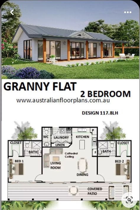 Small Cottage House Plans, Small Cottage Homes, Cottage Floor Plans, 2 Bedroom House Plans, Small House Floor Plans, Tiny House Floor Plans, 2 Bedroom House, Cottage Plan, Granny Flat