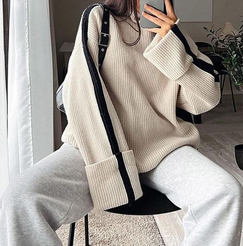 Oversized Striped Sweater, Casual Turtleneck, Sweater Turtleneck, Winter Stil, Mode Casual, Loose Pullover, Striped Turtleneck, Knit Turtleneck Sweater, Long Sleeve Turtleneck