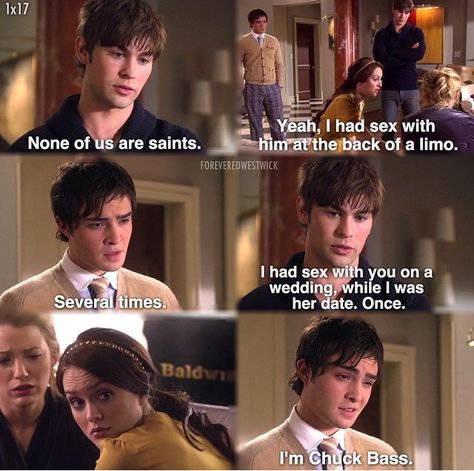 Gossip girl Chuck Bass Quotes, Gossip Girl Scenes, Bass Quotes, Gossip Girl Memes, Funny Girl Movie, Gossip Girl Quotes, Gossip Girl Aesthetic, Jenny Humphrey, Nate Archibald