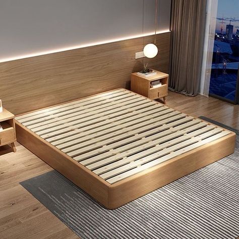 Nordic Platform Bed, Low King Size Bed, Bed Base Ideas, Bed Without Legs, Japanese Bed Frame, Wood Bed Frame Queen, Affordable Bed Frames, Pallet Bed Frame Diy, Bed Without Headboard