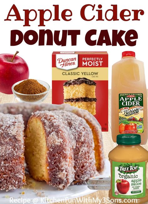 Apple Cider Donut Cake Yellow Cake, Easy Apple Cider Bundt Cake, Apple Cider Cinnamon Donut Cake, Apple Cider Donut Cake Allrecipes, Apple Cider Donut Bundt Cake Country Living, Apple Cinnamon Fall Desserts, Apple Cider Donut Mini Bundt Cake, Yellow Cake Mix Apple Cider Donut Cake, Apple Doughnut Cake