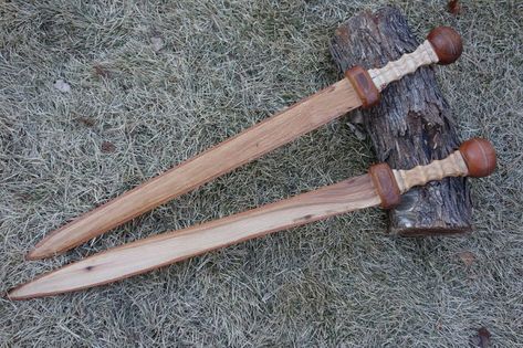 Picture of Wooden Gladius Swords Wooden Swords, Larp Props, Brazilian Cherry, Hickory Wood, Armadura Medieval, Cool Swords, Wood Ideas, Iron Age, Wood Work