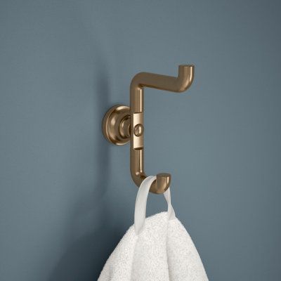 Inspired by the clean, simple lines of modern farmhouse style and the raw functionality of everyday hardware, the Saylor™ Bath Collection is an intriguing blend of both traditional and contemporary design elements. Keep linens organized on a limited wall space with this double towel hook. Complete your space with coordinating pieces from the full collection (sold separately). Finish: Champagne Bronze | Delta Saylor Wall Mounted Double Towel Hook in Matte Black 5.52 H x 1.76 W x 4.61 D in yellow Towel Hook Height Bathroom, Towel Wall Hooks, Towel Hooks In Bathroom Ideas, Bathroom Hooks For Towels, Vintage Towel Hooks, Condo Bathroom, Bathroom Towel Hooks, New Bathroom Ideas, Bath Collection