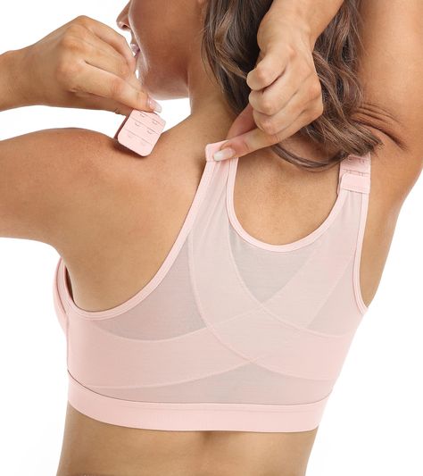 PRICES MAY VARY. Soft Fabric: Adopting 82% Polyamide, 18% spandex for main material, this posture bra is soft and comfy enough to wear, and never scratch you. Breathable as well as mesh cup side, keeps you cool and comfortable day and night. Give you an unprecedented comfortable wearing experience. Body Correcto: This front close bra is designed for your better posture. Specially designed X shape back linked with wide strap, offer good back support and gently corrects your hunch over posture; al Sew Bra Pattern, Front Closure Bras, Posture Corrector Bra, Front Close Bra, Posture Bra, Correct Posture, Posture Support, Bra Image, Most Comfortable Bra