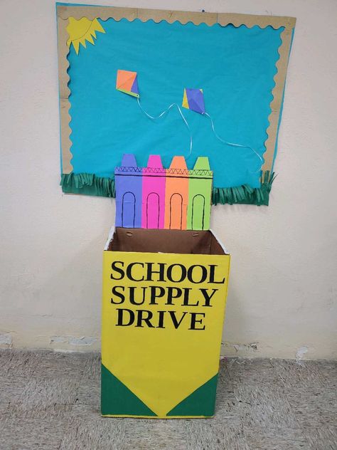 School Supply Donation Box Ideas, Pet Donation Box Ideas, Donation Box Decoration Ideas, Back To School Donation Box Ideas, School Donation Box Ideas, Donation Box Ideas Fundraising, Food Drive Box Ideas Fun, Donation Box Ideas Diy, Donation Box Ideas