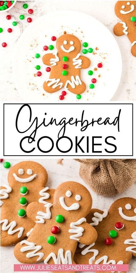 If you are looking for the ultimate classic Christmas cookie recipe then look no further! These Gingerbread Cookies are the perfect treat for Christmas. They are crisp on the edges, soft in the center, perfectly spiced and flavored with molasses and brown sugar. Holiday Cookie Exchange Party, Easy Gingerbread Cookies, Gingerbread Cookie Dough, Cookie Gingerbread, Chewy Gingerbread Cookies, Christmas Breakfast Recipe, Store Bought Frosting, Christmas Cookie Recipe, Cookie Exchange Party