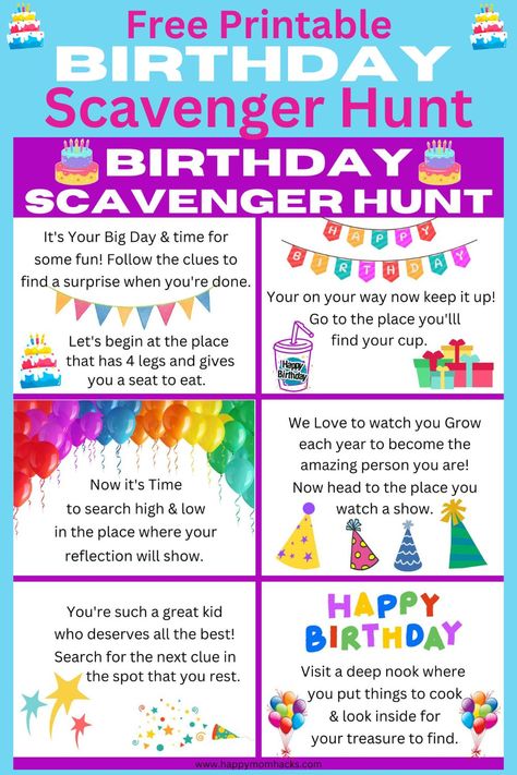 Make this birthday extra special with Birthday Scavenger Hunt Ideas to find kids' gifts & presents this year. Use these free printable birthday scavenger Hunt clues & riddles and learn how to plan the hunt in your house. They will be so excited about this new birthday tradition! Scavenger Hunt To Find Birthday Present, Scavenger Hunt Ideas For Kids Birthday, Birthday Scavenger Hunt Kids, Birthday Scavenger Hunt Clues, Garden Preschool, Scavenger Hunt Ideas For Kids, Easy Birthday Party Games, Birthday Scavenger Hunt, Cheap Birthday Party