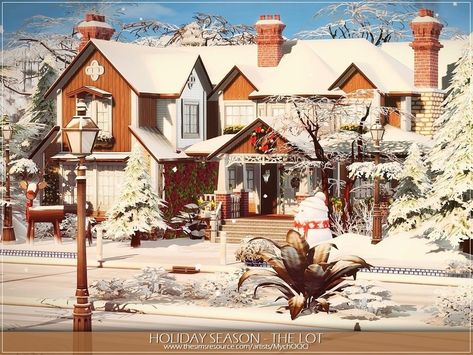 Christmas House Sims 4, Sims Christmas House, Sims 4 Seasons House, Sims 4 Winter House, Snow Builds, Bloxburg Christmas, Sims 4 Seasons, Sims 4 Cottage, Sims Finds