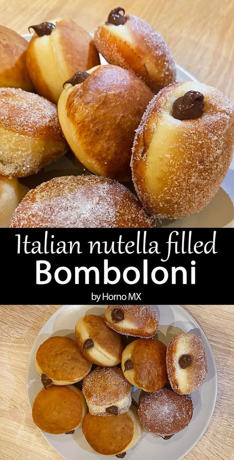 Nutella Filled Donuts Recipe, Nutella Stuffed Donuts Recipe, Nutella Filled Doughnut, Nutella Bomboloni Recipe, Bombolini With Nutella, Nutella Doughnut, Zeppoli Recipe, Bomboloni Recipe, White Nutella