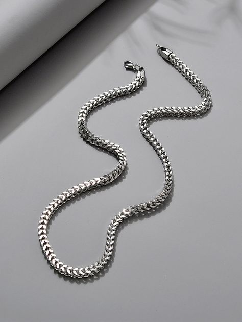 Silver  Collar  Stainless Steel   Embellished   Fashion Jewelry Silver Chain For Boys, Men Jewelry Aesthetic, Jewelry Content, Minimalist Chain, Boys Necklace, Mens Silver Jewelry, Embellished Fashion, Men Stylish Dress, Gold Bride Jewelry