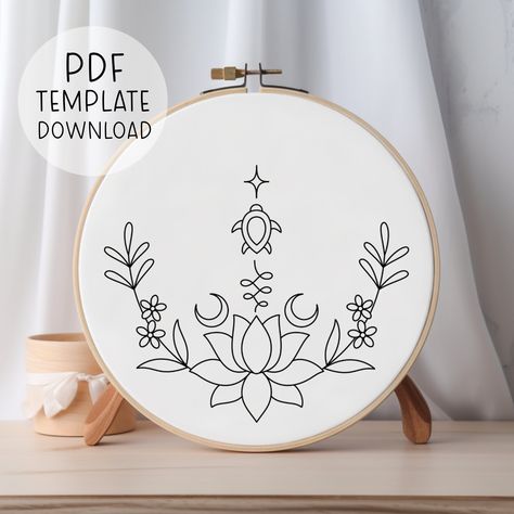 Sacred Lotus Embroidery Pattern Download PDF, Lotus Hand Embroidery, Boho Embroidery Pattern, Meditation Embroidery Hippy Embroidery Hippy Embroidery, Meditation Embroidery, Lotus Embroidery, Embroidery Boho, Sacred Lotus, Boho Embroidery, Pattern Template, Types Of Stitches, White Cross