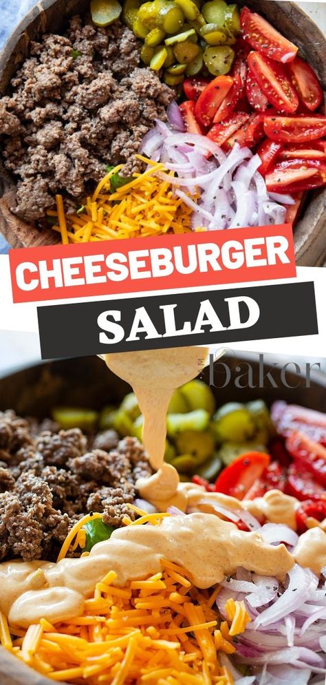 Low Carb Hamburger Recipes, Cheeseburger Salad Recipe, Mac Salad Recipe, Cheeseburger Salad, Recipes With Cool Whip, Keto Fast Food, Mac Salad, Meat Salad, Egg Salad Recipe