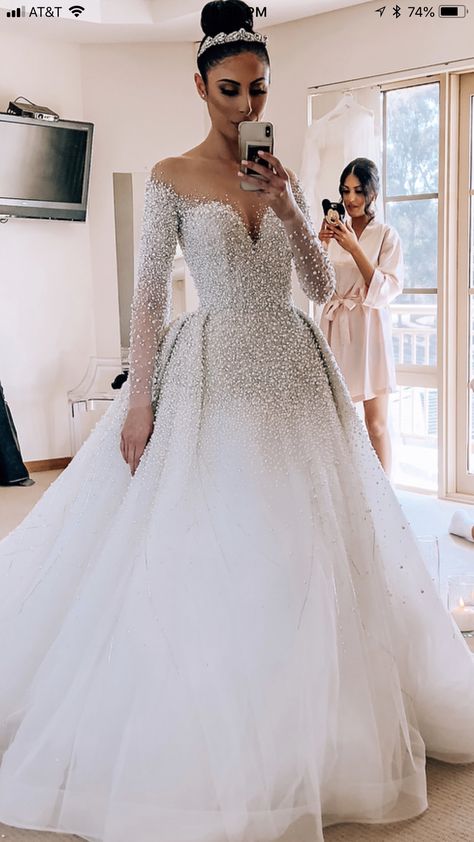 Leah De Gloria Pearl wedding gown Pearl Beaded Wedding Dress Ball Gowns, Wedding Gowns With Pearls, Pearl Wedding Gown, Pearl Wedding Dress, Wedding Dress With Veil, Pearl Dress, Wedding Dresses Beaded, Pearl Wedding, A-line Wedding Dress